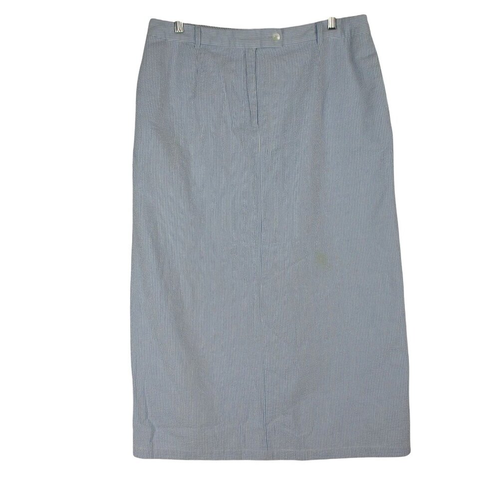 Pendleton Blue & White Striped Seersucker Midi Skirt Cotton Women's 16 Classic